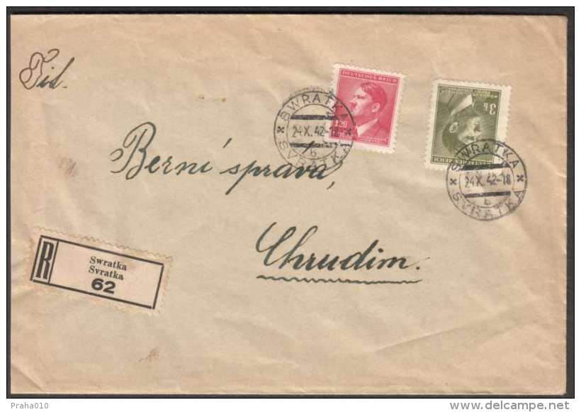 BuM0857 - Böhmen Und Mähren (1942) Swratka - Svratka (R-letter) Tariff: 4,20K (stamp: Adolf Hitler) - Covers & Documents