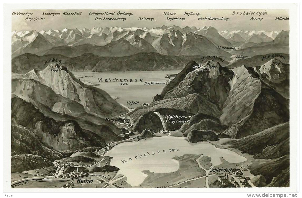 Kochel Am See,Panoramakarte Mit Kochel,Schlehdorf,Altjoch,Kochelsee,Walchensee,ca.1925-1935 - Bad Toelz