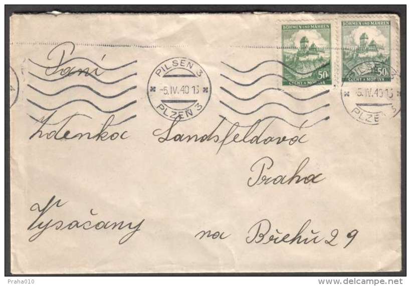 BuM0906 - Böhmen Und Mähren (1940) Pilsen 3 - Plzen 3 (machine Postmark) Letter, Tariff: 1,00K (stamp: Castle Karlstejn) - Covers & Documents