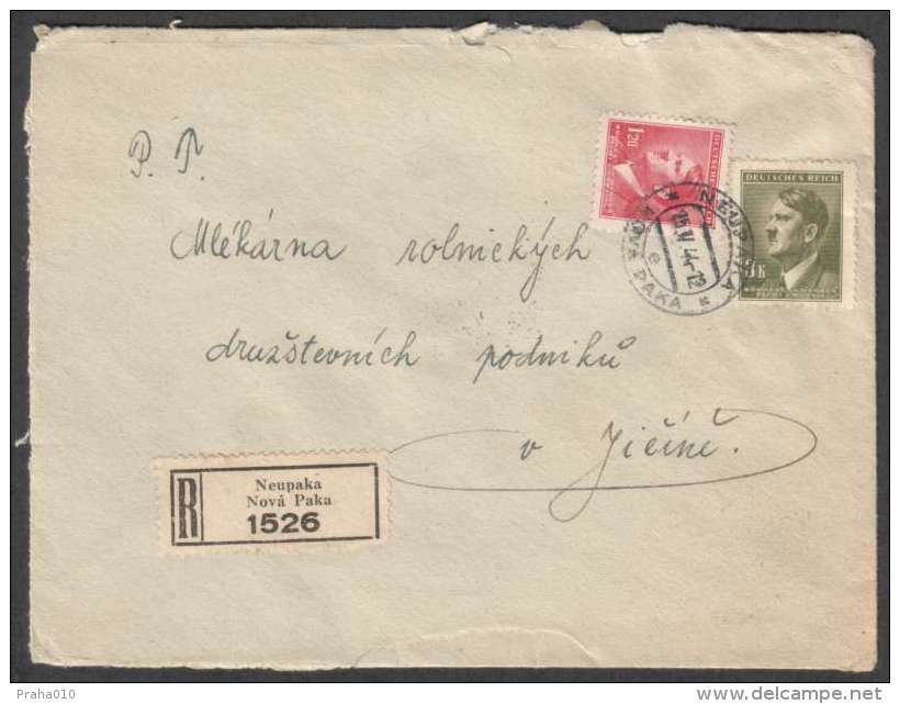 BuM0953 - Böhmen Und Mähren (1944) Neupaka - Nova Paka / Jitschin - Jicin (R-letter) Tariff: 4,20K (stamp: Adolf Hitler) - Covers & Documents
