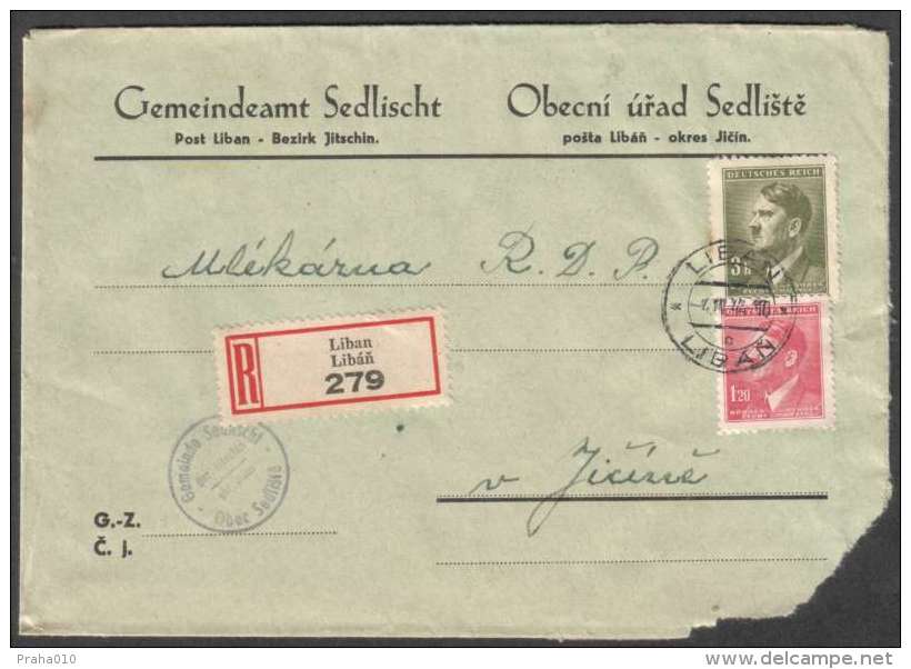 BuM0957 - Böhmen Und Mähren (1944) Liban - Liban / Jitschin - Jicin (R-letter) Tariff: 4,20K (stamp: Adolf Hitler) - Covers & Documents
