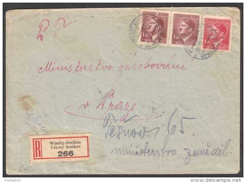BuM0977 - Böhmen Und Mähren (1945) Windig-Jenikau - Vetrny Jenikov / Prag 1 - Praha 1 (R-letter) Tariff: 4,20K - Covers & Documents