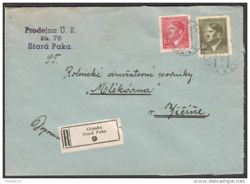 BuM0970 - Böhmen Und Mähren (1944) Altpaka - Stara Paka / Jitschin - Jicin (R-letter) Tariff. 4,20K (stamp: Adolf Hitler - Covers & Documents