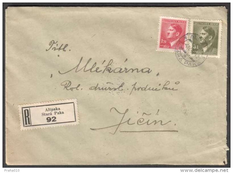 BuM0974 - Böhmen Und Mähren (1944) Altpaka - Stara Paka / Jitschin - Jicin (R-letter) Tariff: 4,20K (stamp: Adolf Hitler - Covers & Documents