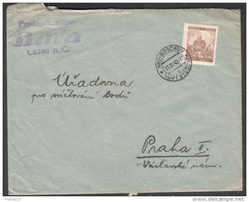 BuM0804 - Böhmen Und Mähren (1940) Neu-Bidschow - Novy Bydzov (letter) Tariff. 1,20K (stamp: City Brno - Church) - Covers & Documents