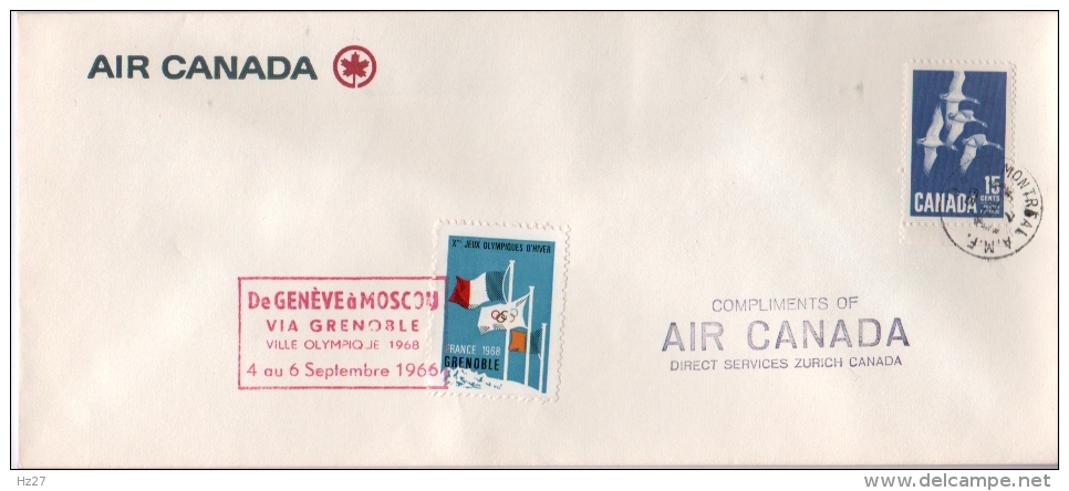 Lettre Air Canada Vers Genève  1966 +vignette Jo - Commemorative Covers
