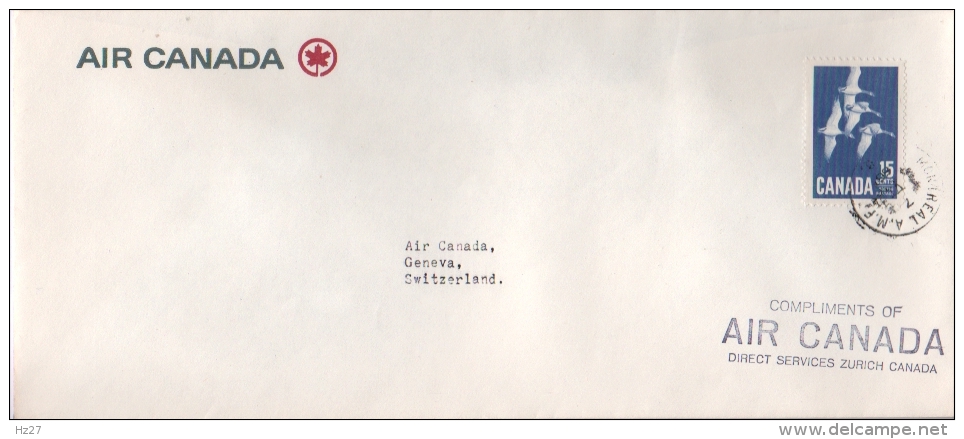 Lettre Air Canada Vers Genève  1966 - Enveloppes Commémoratives