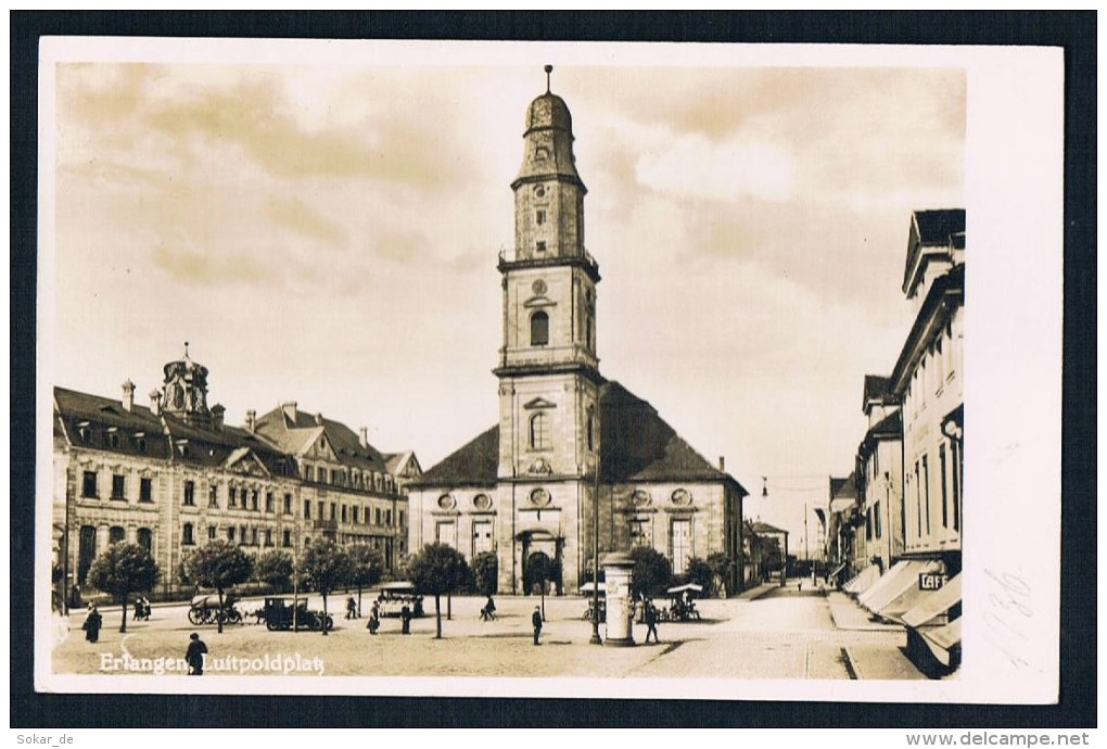 AK Erlangen 1936, Luitpoldplatz, Autos, Marktstände, Mittelfranken, Bayern - Erlangen