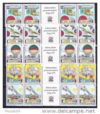 Tchécoslovaquie 1977 Mi 2396-2400 (Yv 2232-6) Interpaneau - 4 Timbres, (MNH)** - Luchtpost