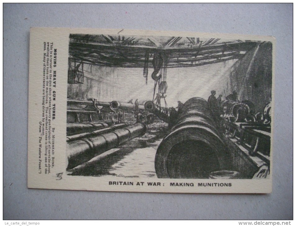 Cartolina Britain At War: Making Munitions. Moving Heavy Gun Tubes. Prima Guerra Mondiale - Manovre