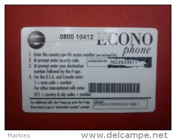 Econo Phone 25 $ With Sticker 0800/10412 See 2 Photo's Used  Very Rare - [2] Prepaid & Refill Cards