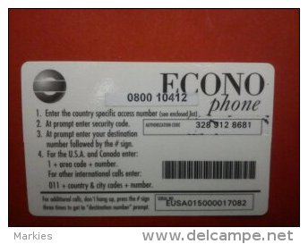 Econo Phone 15 $ With Sticker 0800/10412 See 2 Photo´s Used  Very Rare - [2] Prepaid & Refill Cards