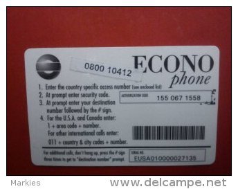 Econo Phone 10 $ With Sticker 0800/10412 See 2 Photo´s Used  Very Rare - [2] Prepaid & Refill Cards