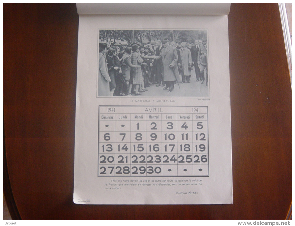 CALENDRIER DU MARECHAL PETAIN - 1941 - RARETE - Grossformat : 1941-60