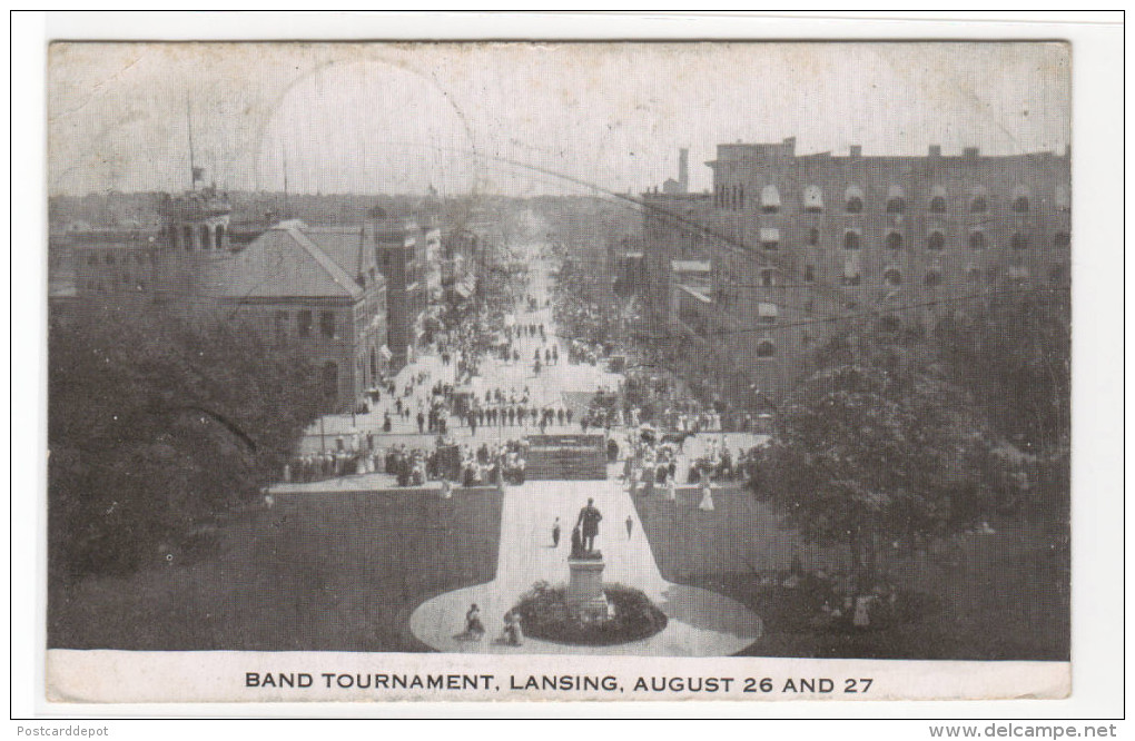 Band Tournament Panorama Street Scene Lansing Michigan 1907c Postcard - Lansing