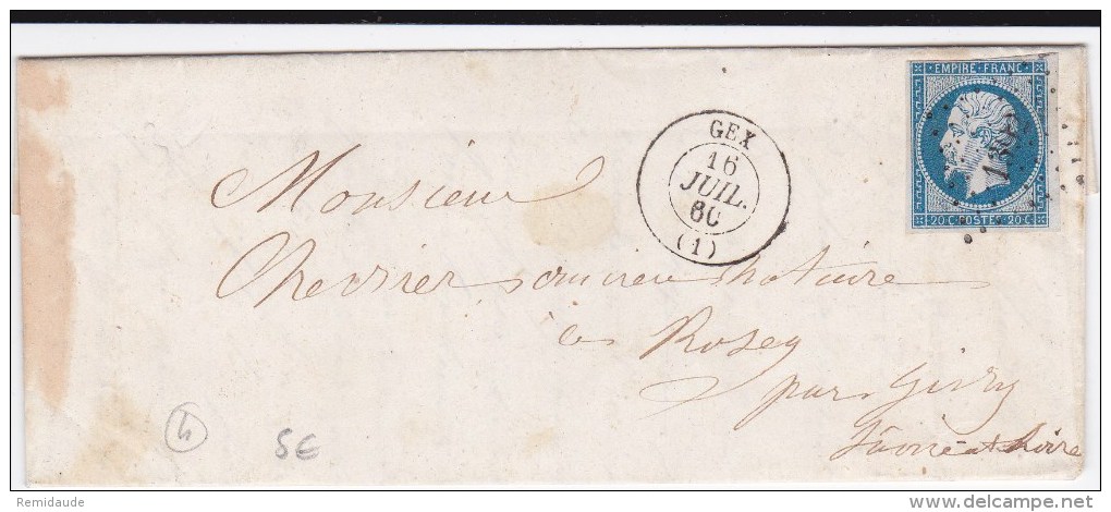 AIN - 1860 - LETTRE De VESANCY Avec DATEUR De GEX + PC 1392 - 1849-1876: Klassik