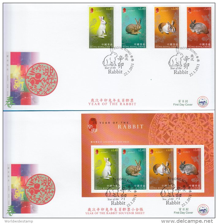 Hong Kong China Stamp On CPA FDC: 2011 Year Of The Rabbit Stamp, Souvenir Sheet  HK123355 - FDC