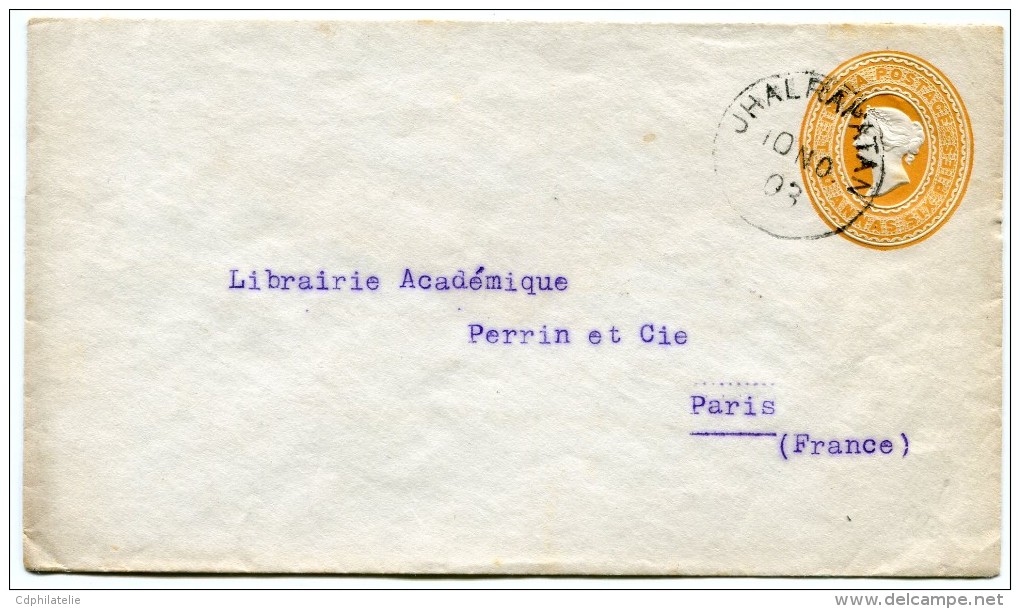 INDES ANGLAISES ENTIER POSTAL DEPART JHALRAPATAN 10 NO. 03 POUR LA FRANCE - 1902-11 Roi Edouard VII