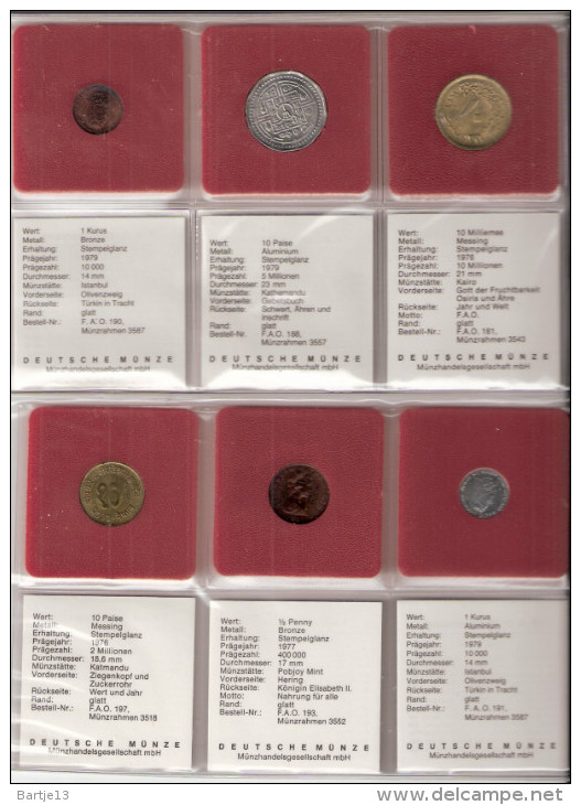 FAO 6 COINS EGYPTE, NEPAL, TURKIJE, ISLE OF MAN UNC - Autres & Non Classés