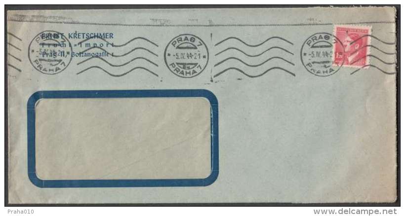 BuM0878 - Böhmen Und Mähren (1944) Prag 7 - Praha 7 (machine Postmark) Letter, Tariff: 1,20K (stamp: Adolf Hitler) - Covers & Documents