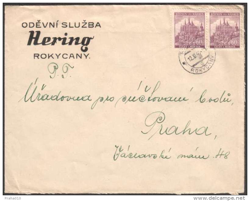 BuM0826 - Böhmen Und Mähren (1940) Rokitzan - Rokycany (letter) Tariff: 1,20K (stamp: 2x 60h City Kutna Hora - Church) - Covers & Documents