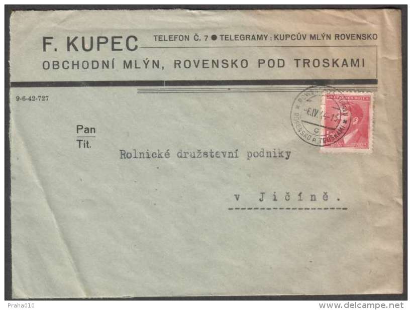 BuM0831 - Böhmen Und Mähren (1944) Rowensko Bei Turnau - Rovensko Pod Troskami (letter) Tariff: 1,20K (stamp: A. Hitler) - Covers & Documents