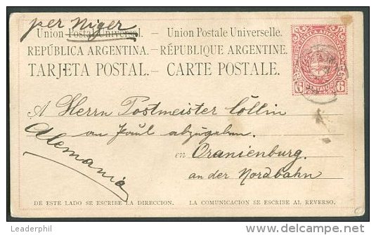 ARGENTINA TO GERMANY Postal Stationery 1888 VF - Postal Stationery