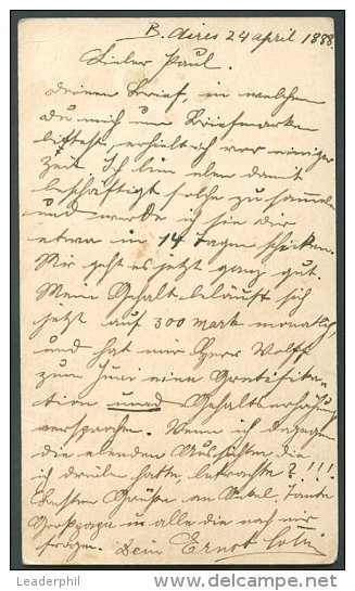 ARGENTINA TO GERMANY Postal Stationery 1888 VF - Postal Stationery