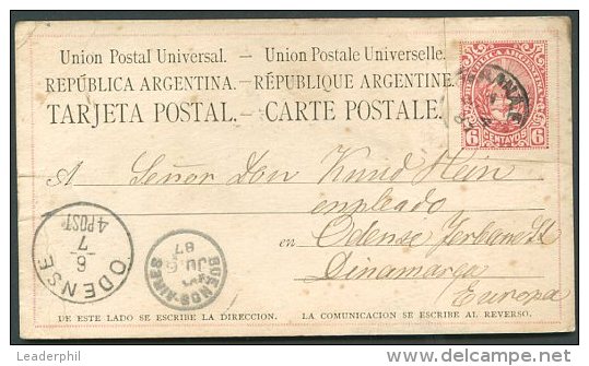 ARGENTINA TO DENMARK Postal Stationery 1887 Parana Cancellation VF - Postal Stationery