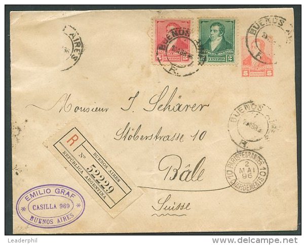 ARGENTINA TO SWITZERLAND Registered Cover 1896 VF (bended In The Middle) - Postal Stationery