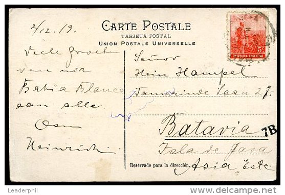 ARGENTINA TO JAVA Circulated Postcard 1919 VERY RARE DESTINATION, VF - Entiers Postaux