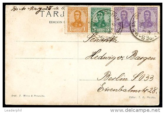 ARGENTINA TO GERMANY Circulated Postcard 1911 W/Good Franking, VF - Enteros Postales