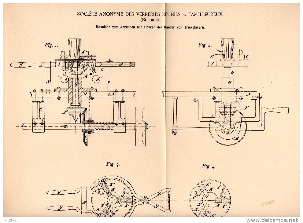 Original Patentschrift - Société Anonyme De Verreries Réunies In Familleureux , 1894 , Maschine Für Gläser , Glas !!! - Manage