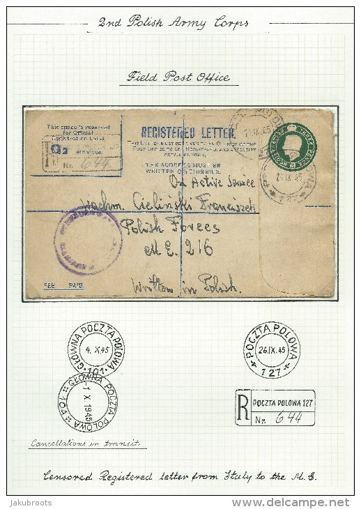 1945. CENSORED  REGISTERED LETTER  FROM ITALY --MIDDLE EAST. POLISH FIELD POST - Unclassified