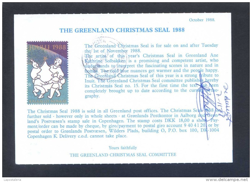 Groenlandia. *The Greenland Christmas Seal 1988* Circulada. - Sellos (representaciones)