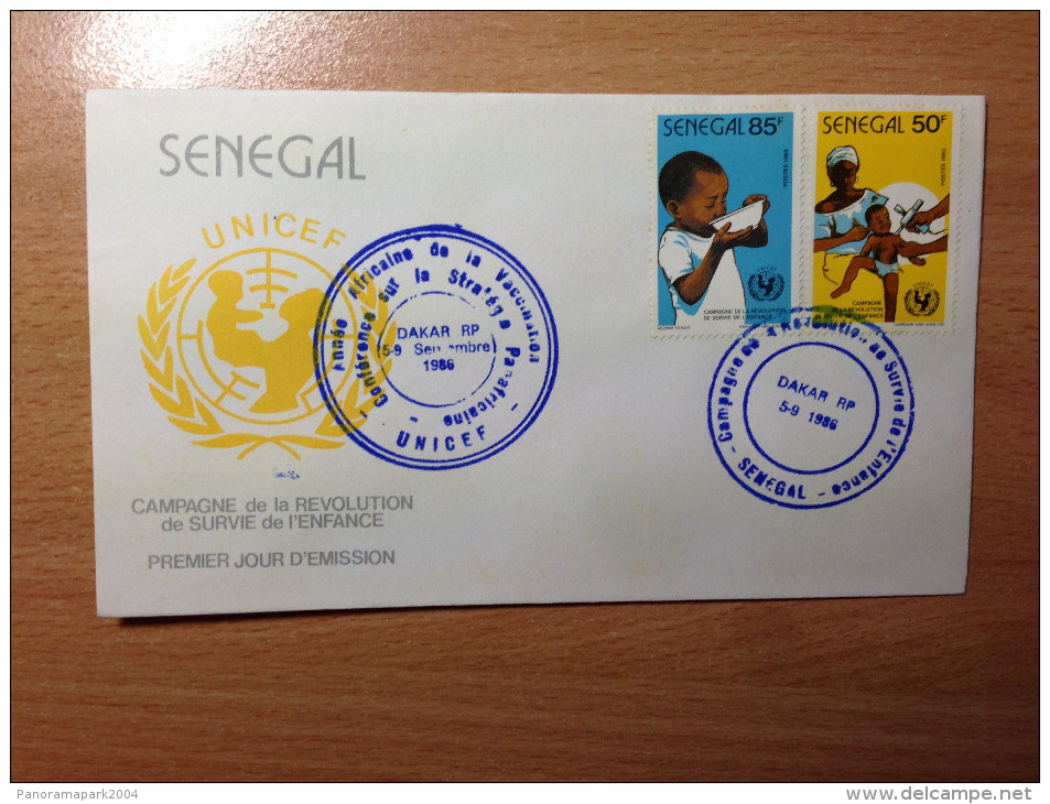 Sénégal FDC 1er Premier Jour 1986 UNICEF Childhood Kinheit Baby Campagne Revolution Survie Enfance - Sénégal (1960-...)