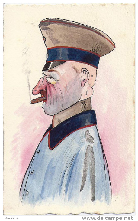 Bruxelles - Guerre 1914 / 1918 - Aquarelle, Caricature D'officier Allemand (superbe) - Other & Unclassified