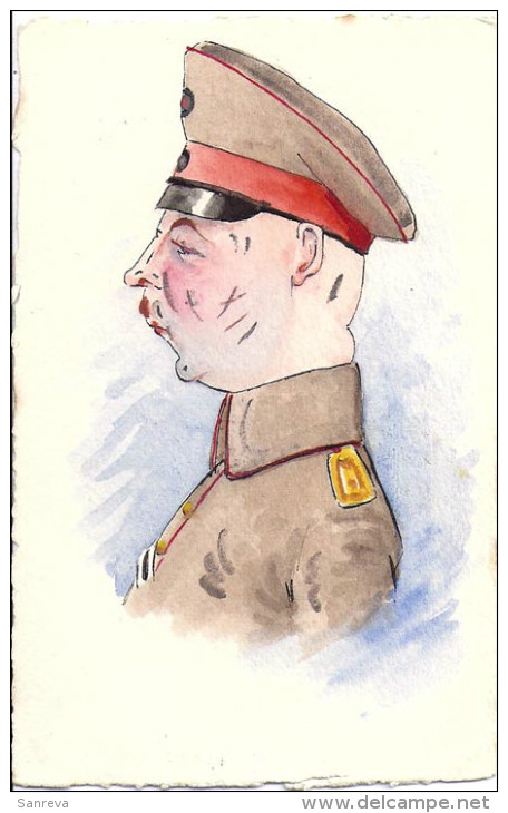 Bruxelles - Guerre 1914 / 1918 - Aquarelle, Caricature D´officier Allemand (superbe) - Other & Unclassified