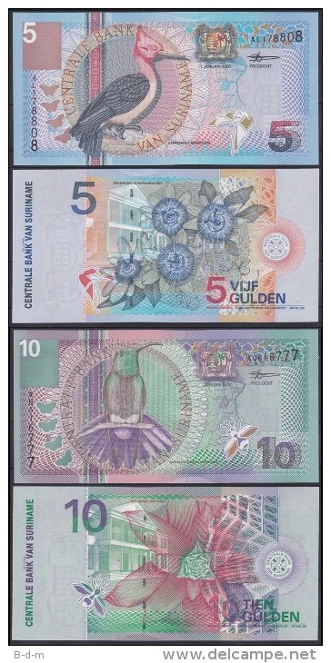 SURINAM SURINAME SET 5 10 GULDEN 2000 PICK 146 147 SC UNC - Surinam