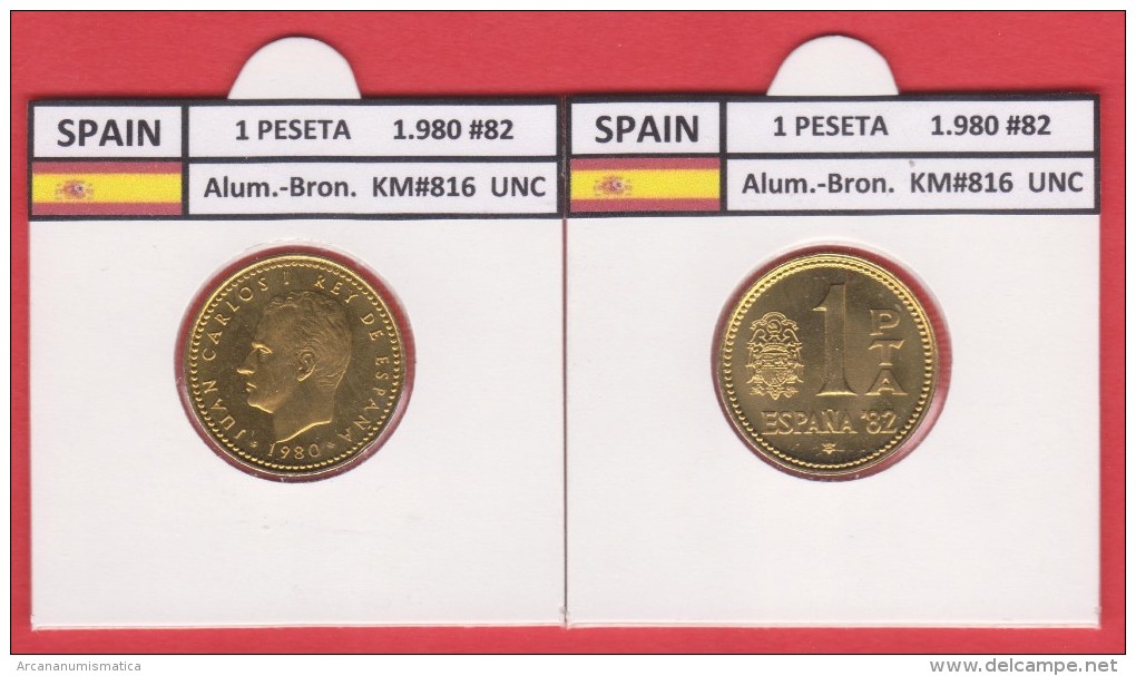 SPAIN /JUAN CARLOS I    1 PESETA  1.980 #82  Aluminium-Bronze  KM#816   Uncirculated  T-DL-9371 - 1 Peseta