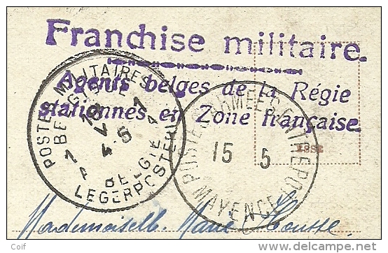 Kaart Stempel FRANCHISE MILITAIRE / Argents Belges De La Régie Stationnes En Zone Francais" Stempel PMB 1A !+POSTES & .. - Army
