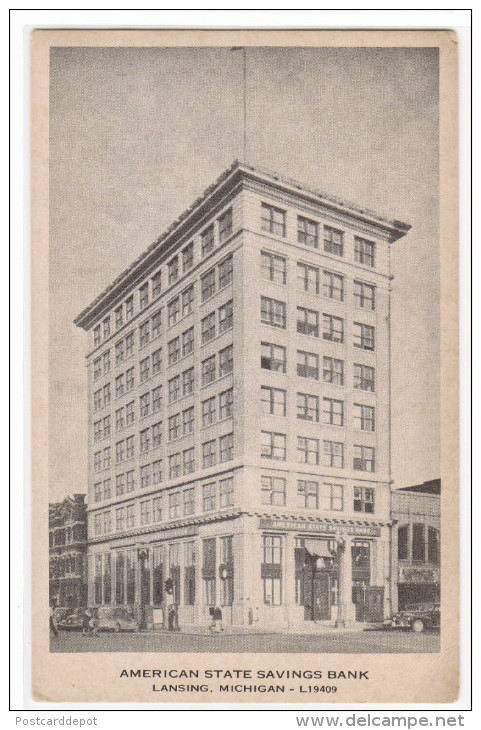 American State Savings Bank Lansing Michigan 1940s Postcard - Lansing