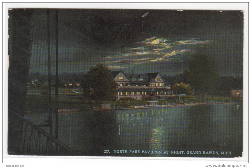 North Park Pavilion At Night Grand Rapids Michigan 1913 Postcard - Grand Rapids