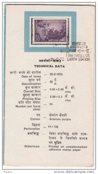 Stamped Information Sheet,  Arvi Satellite Earth Station, Map, Radar, Antenna, Space, Telecom,  India 1972 - Asie