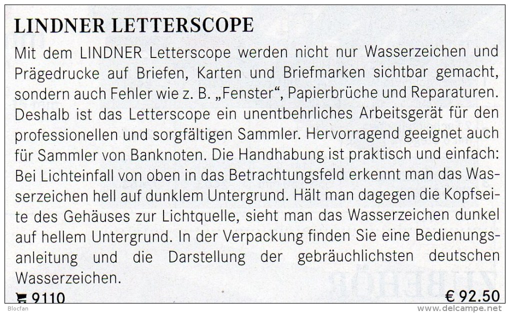 Letterscope Wasserzeichen-Sucher Neu 93€ Prüfen Von WZ Auf Briefen/Karten Check Of Stamps Paper Wmkd. LINDNER Offer 9110 - Material