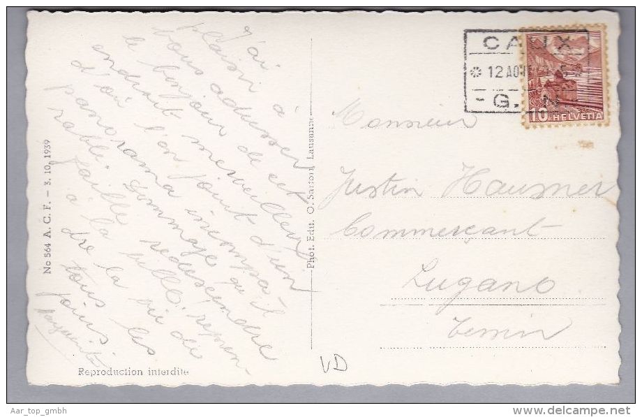 Heimat  VD CHAUX 1945-08-12  Bahnstations Stempel Auf AK Nach Lugano - Railway