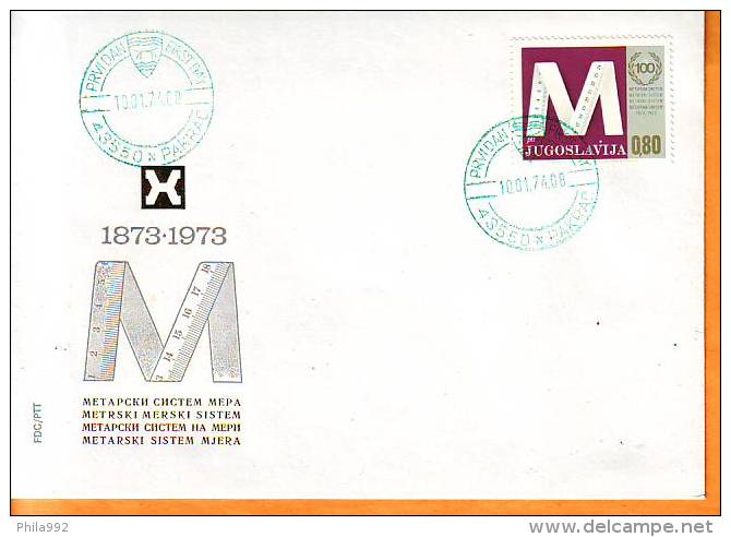 Yugoslavia 1974 Y FDC Metric System Mi No 1538 Postmark RARE Pakrac 10.01.1974. - FDC