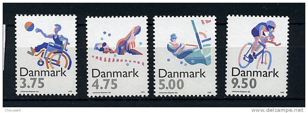 Danemark ** N° 1123 à 1126 - Disciplines Sportives (basket Pour Handicapés, Natation, Voile, Cyclisme) - Neufs