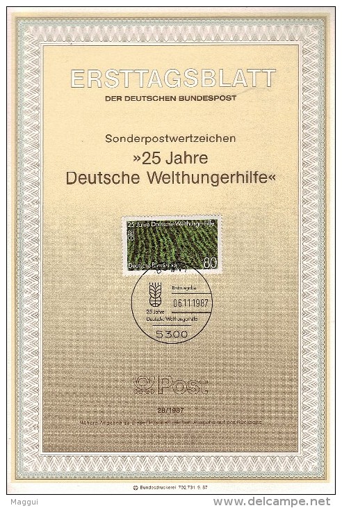 ALLEMAGNE  Carte  Notice 1er Jour  1987  Contre La Faim Dans De Le Monde - Against Starve