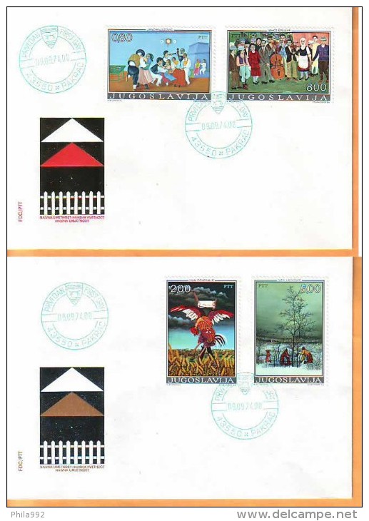 Yugoslavia 1974 Y FDC Art Naive Paintings  Mi No 1569-72 Postmark RARE Pakrac 09.09.1974. - FDC